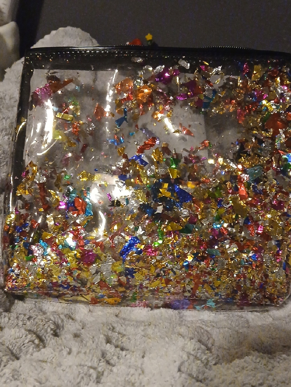 SEPHORA Let's Disco Travel Makeup Pouch Bag Zip Clear Glitter Metallic Confetti